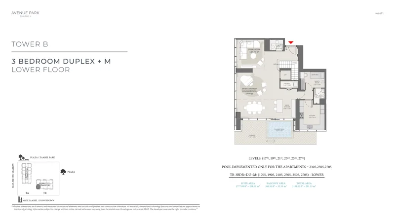 3 BR duplex · Lower floor from Wasl original unit-plan booklet